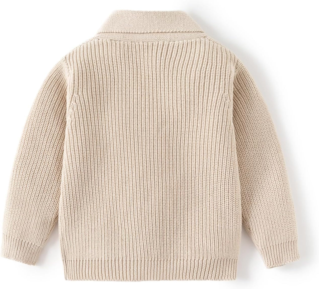 Toddler Boys' Cotton V-Neck Cardigan Sweater, Infant Baby Boys Button up Knitted Sweatshirt for Fall and Winter