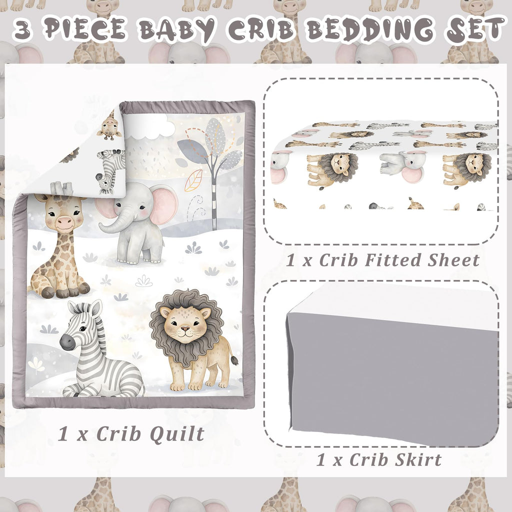 3 Pcs Bear Crib Bedding Set Nursery,Light Blue,Safari