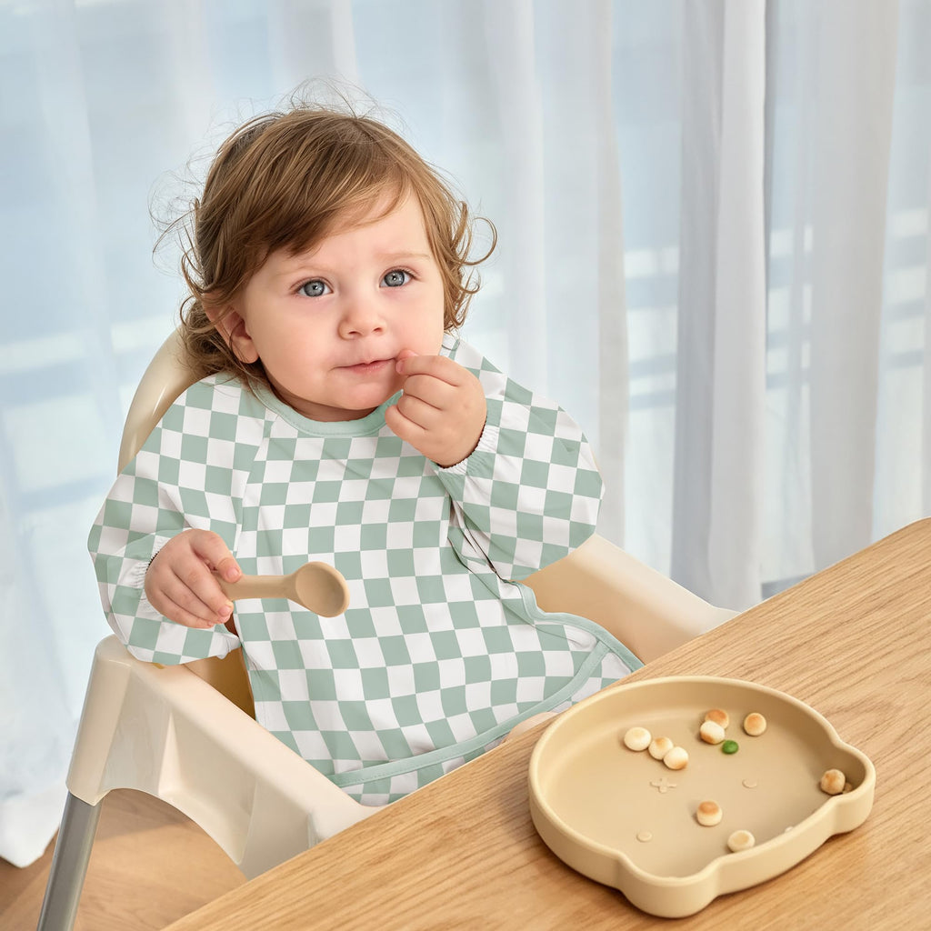 2 Pack Long Sleeve Baby Bibs, Waterproof Smock Bibs for Eating