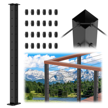 42" Modular Cable Railing Corner Post for Deck Porch, L-drilled