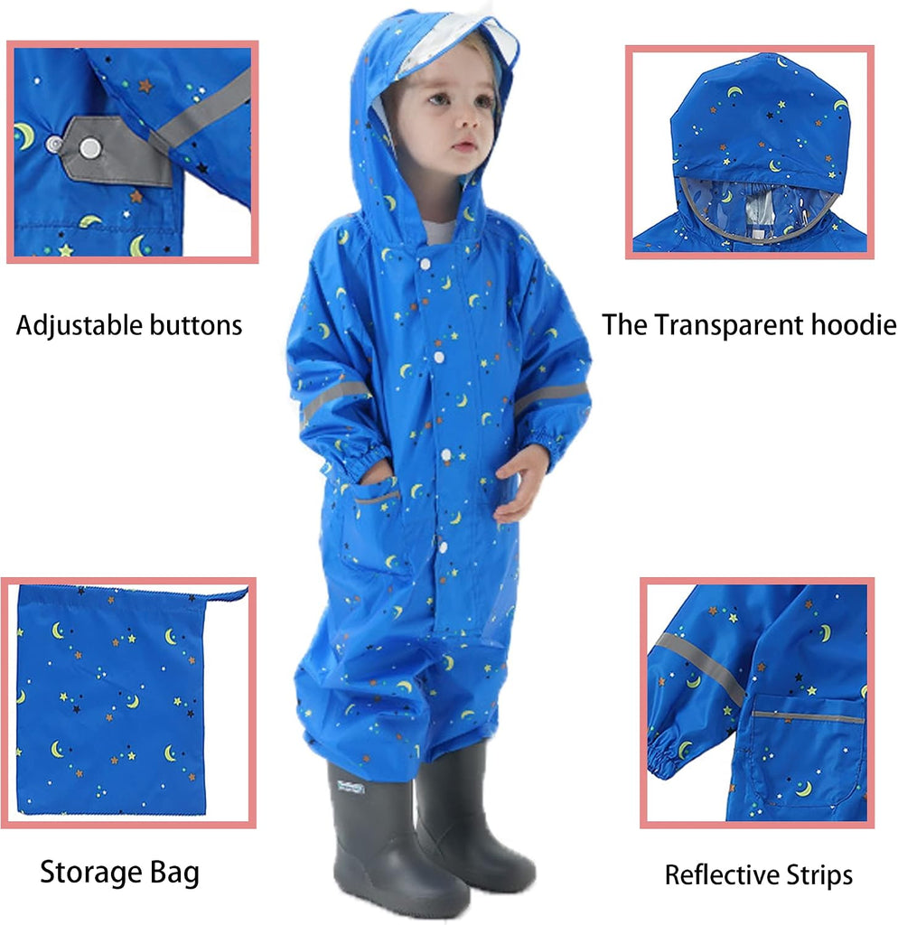 Kids Toddler Rain Suit for boys girls One Piece Hoodie Zipper Waterproof Rain Jacket Size