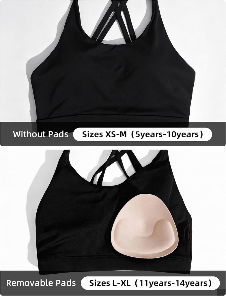 Girls Sports Bra Kids Strappy Scoop Neck Bra Crop Top Training Bra for Dance Yoga