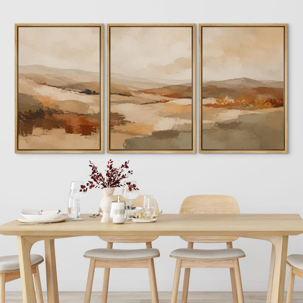 Framed Canvas Print Wall Art Set Abstract Mountain Desert Illustrations Minimal Decorative - 24"x36"x3 NATURAL