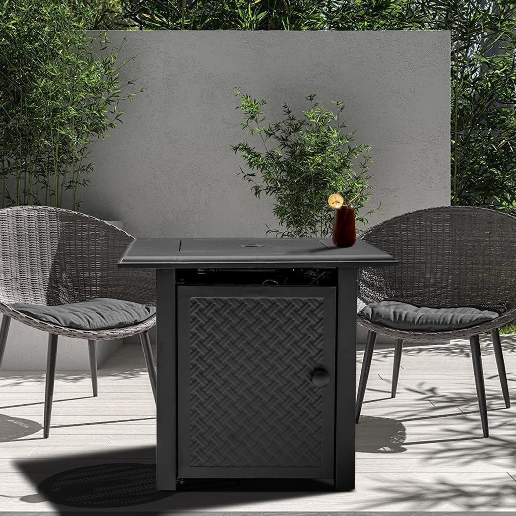 28 Inch Propane Fire Pit Table, 50,000 BTU Steel Gas Fire Pits for Outside,Outdoor Gas Firepit with Lid and Lava Rocks