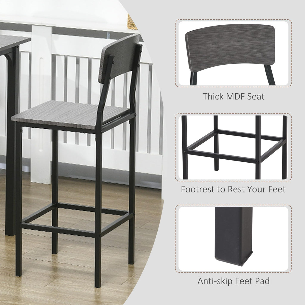 5-Piece Counter Height Bar Table Square Dining Set for 4 Gray