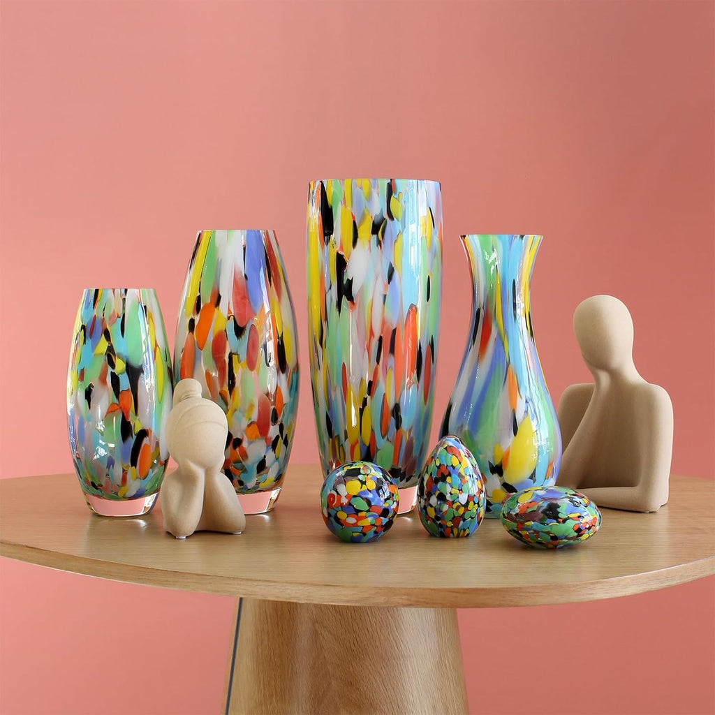 Murano Style Art Glass Vase Hand Blown Colorful Confetti Effect Home Decor | Hand Blown Glass Vase, Decorative Table