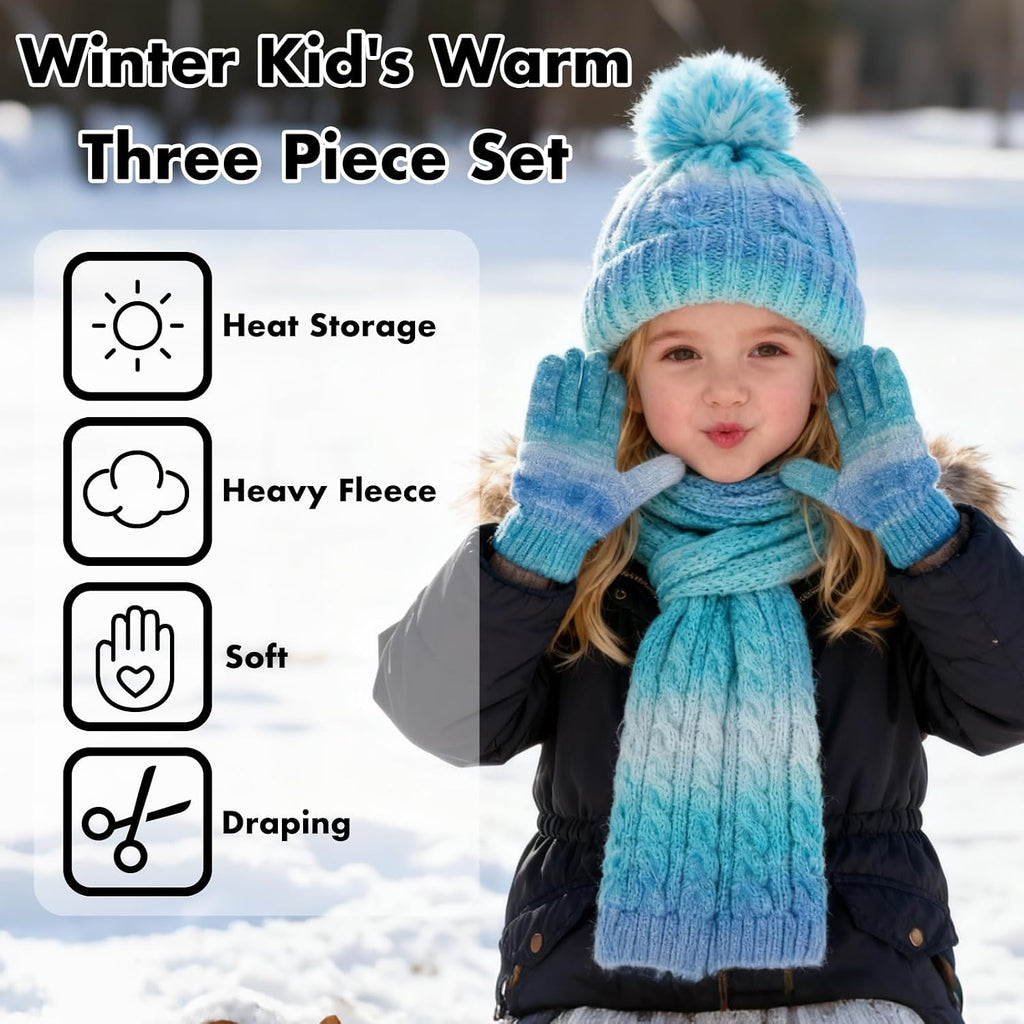 Kids Winter Beanie Hat Gloves Scarf Set, Girls Toddler Children Beanie Hats Gloves Knit Set Neck Warmer for Girls