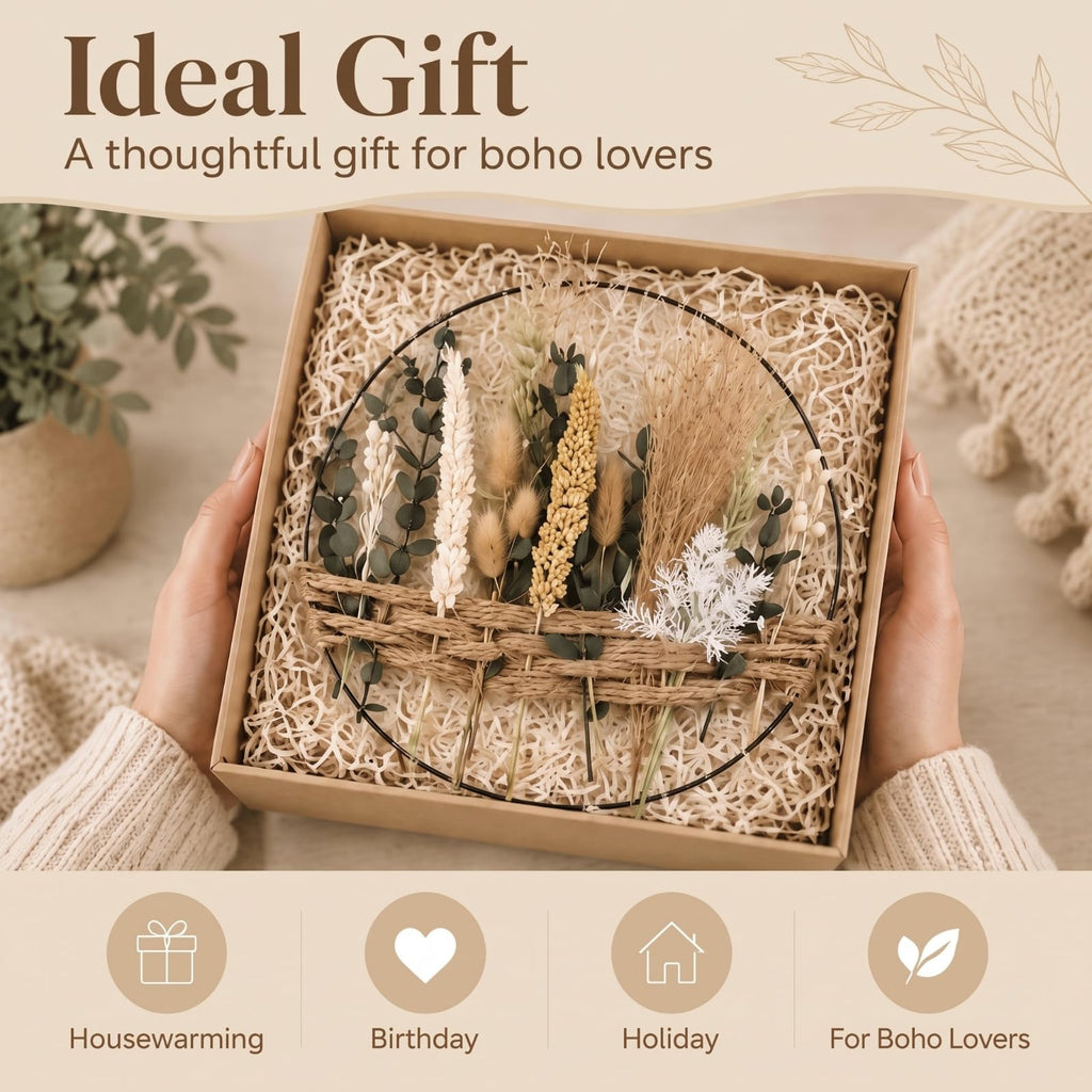 Dried Flower Pampas Wall Decor Boho Hoop Wreath, Classic