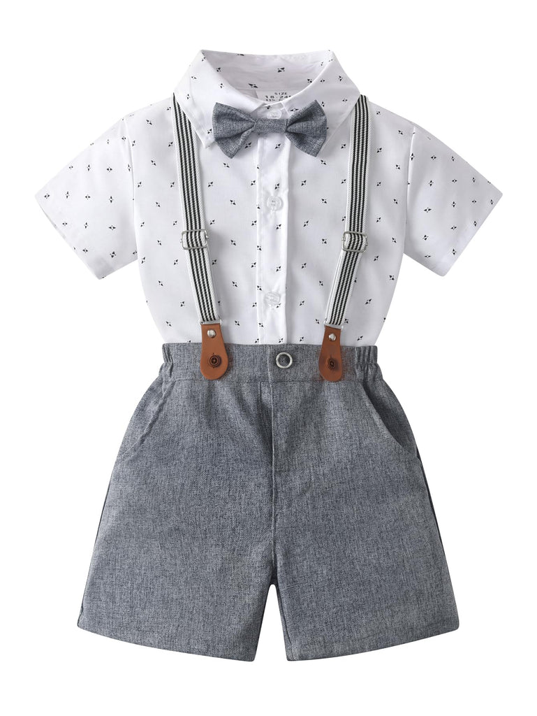 Baby Boys Gentleman Outfits Suits Clothes Set, Infant Shirt+Shorts+Bow Tie+Suspenders