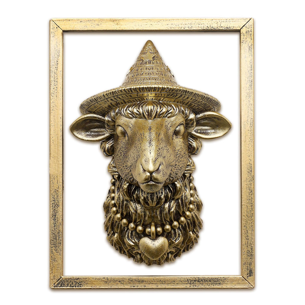 Animal Heads Wall Decor (Includes Metal Frame) Resin Animals Sculptures Head Wall Hanging Decoration Gold vintage
