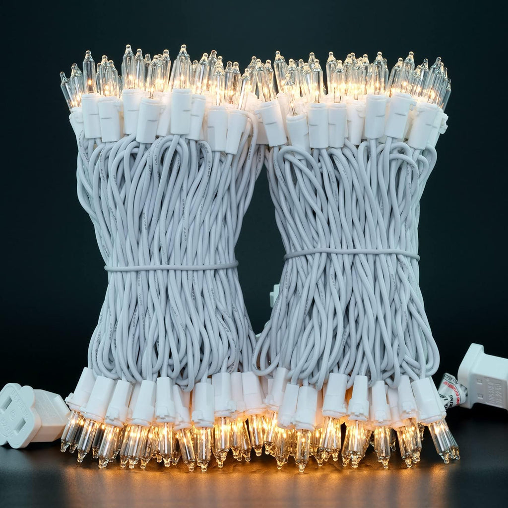 200 Clear Christmas String Lights, 2-Set 33 ft 100 ct White Wire