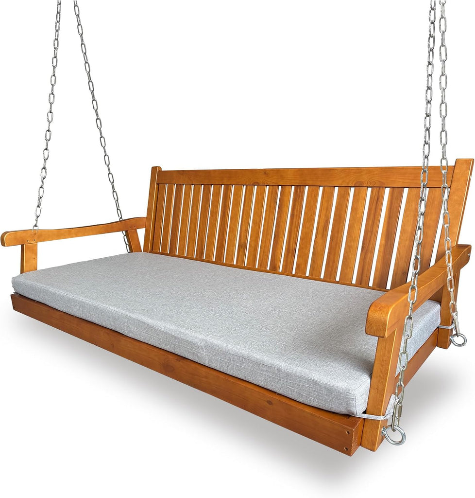 6 FT Wooden Porch Swing Bed with Thick Cushion - Outdoor Hanging Daybed or Porch, Solid Fir Wood Frame