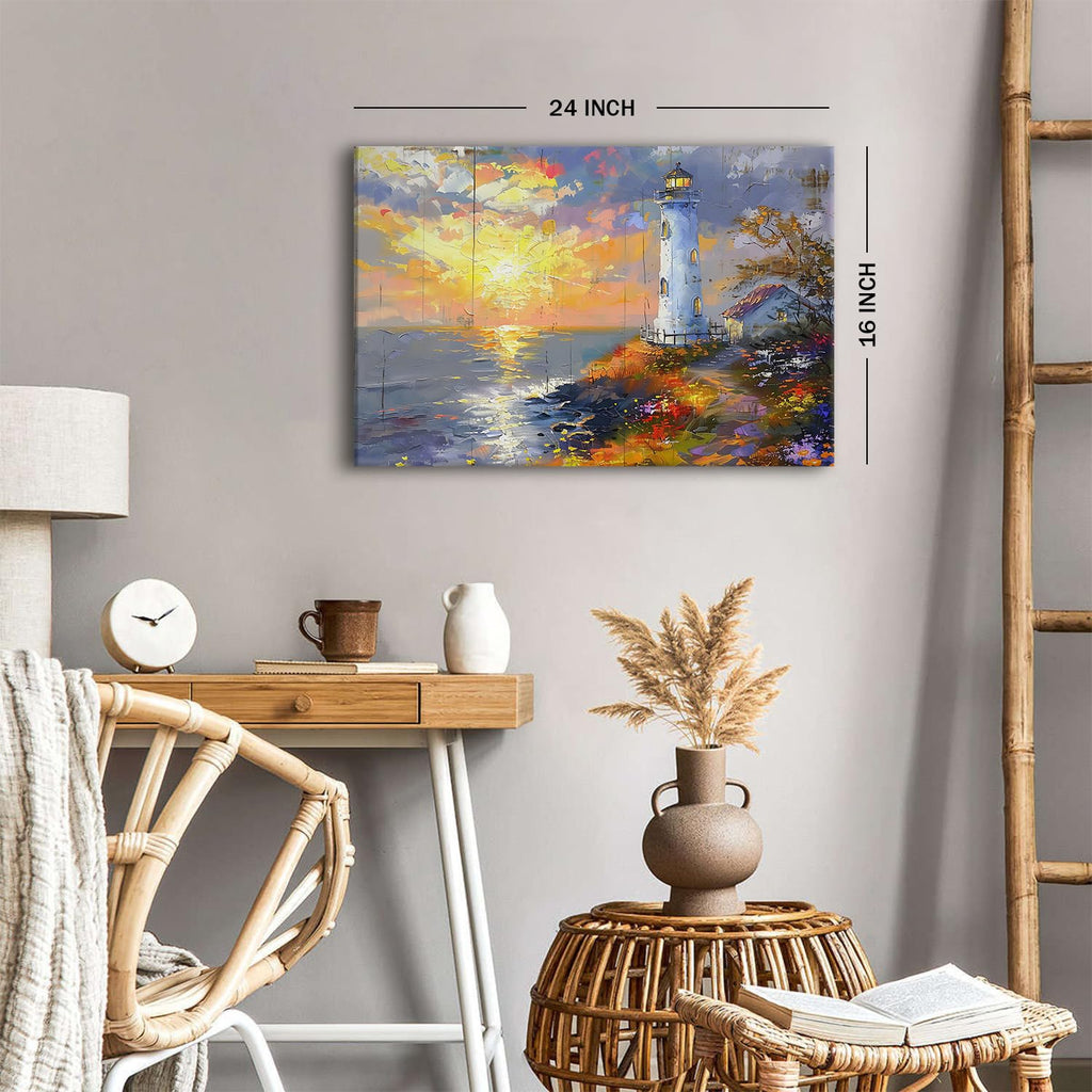 Sunset Coastal Wall Art Lighthouse Pictures Abstract Nature Beach Scenery Canvas Prints Ocean Landscape Wall Decor