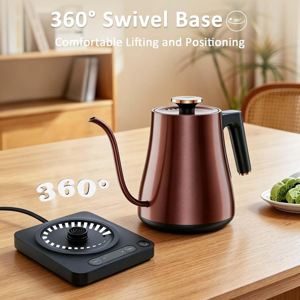 Gooseneck Electric Kettle 1.0L,1000W, Smart, Pour Over, Copper | 104-212°F, LED Digital Display, Touch control, Keep
