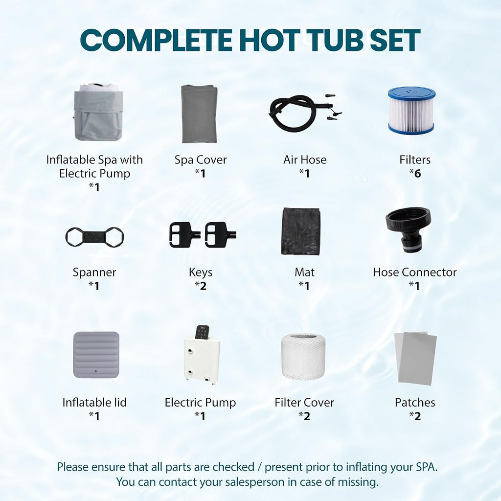 Inflatable Hot Tub for 4-6 Person, Outdoor Hot Tub with 130 Airjets | Portable Filtered Spa with Continuous Heating