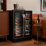 Dual Zone Wine and Beverage Refrigerator, 34 Bottle Wine Fridge with 2 Glass Doo