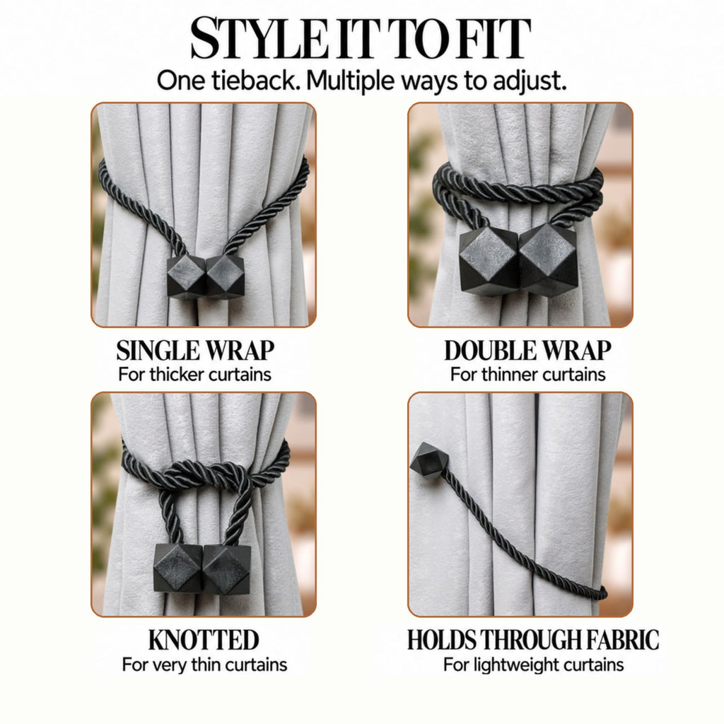 Magnetic Curtain Tiebacks, Curtain Ties, No-Drill Holdbacks (4 Pack)