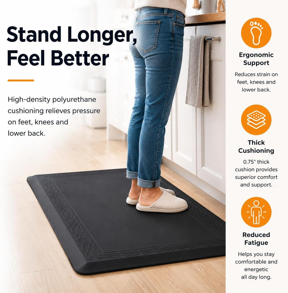 24 x 60 Inch Extra Support Anti Fatigue Comfort Kitchen Mat, Waterproof Long Kitchen Runner, Non-Slip Standing Desk
