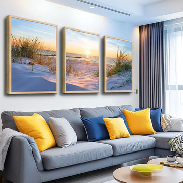 Framed Wall Art Modern Wall Decor Beach Landscapes Painting Coastal Picture Ocean Sunset Artwork for Walls Canvas