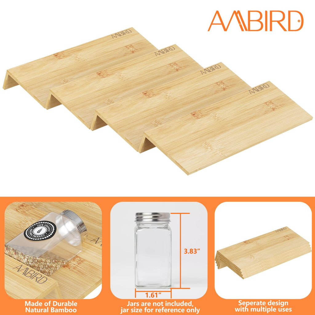 Bamboo Spice Drawer Organizer with Non-slip Mat,4 Tier Jar Spice Rack Tray 9.5'',Seasoning Organizer