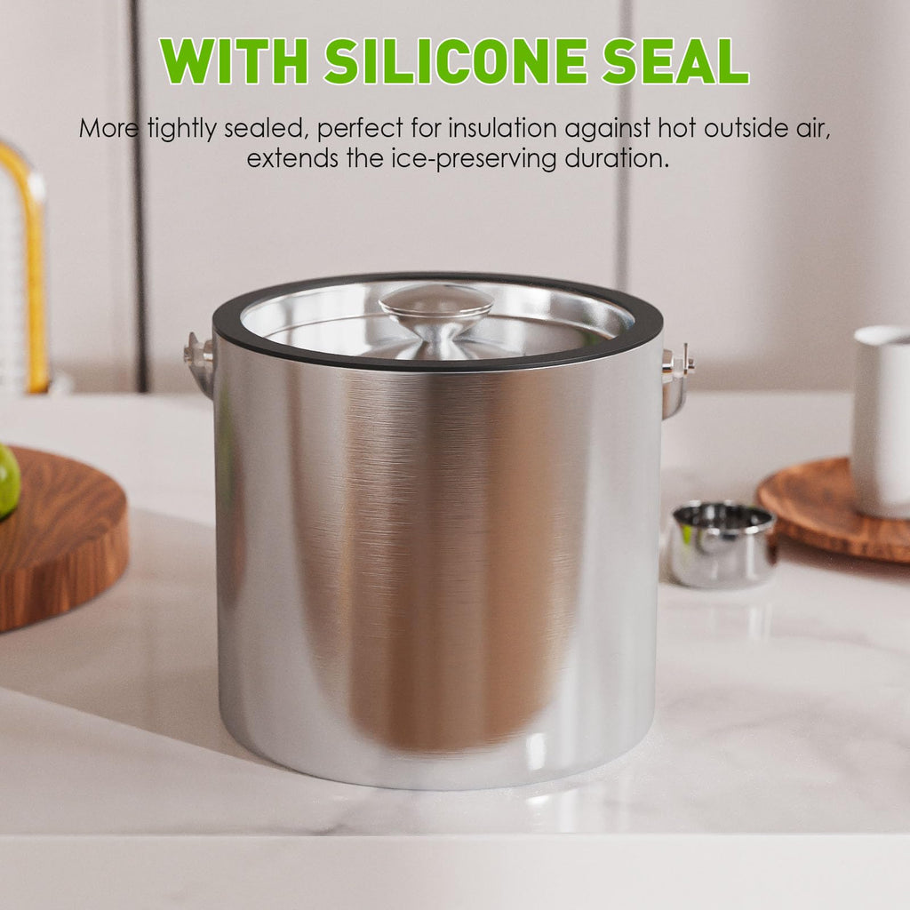 3.2L/3.4Qt Modern Insulated Ice Bucket with Lid, Scoop