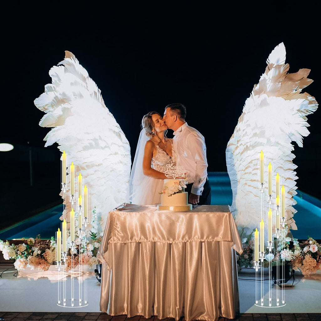 2 Sets 8 Arms 50" Tall Acrylic Candelabra Centerpieces,Clear Candle Holder, Floor Candlestick Holders with Lampshade