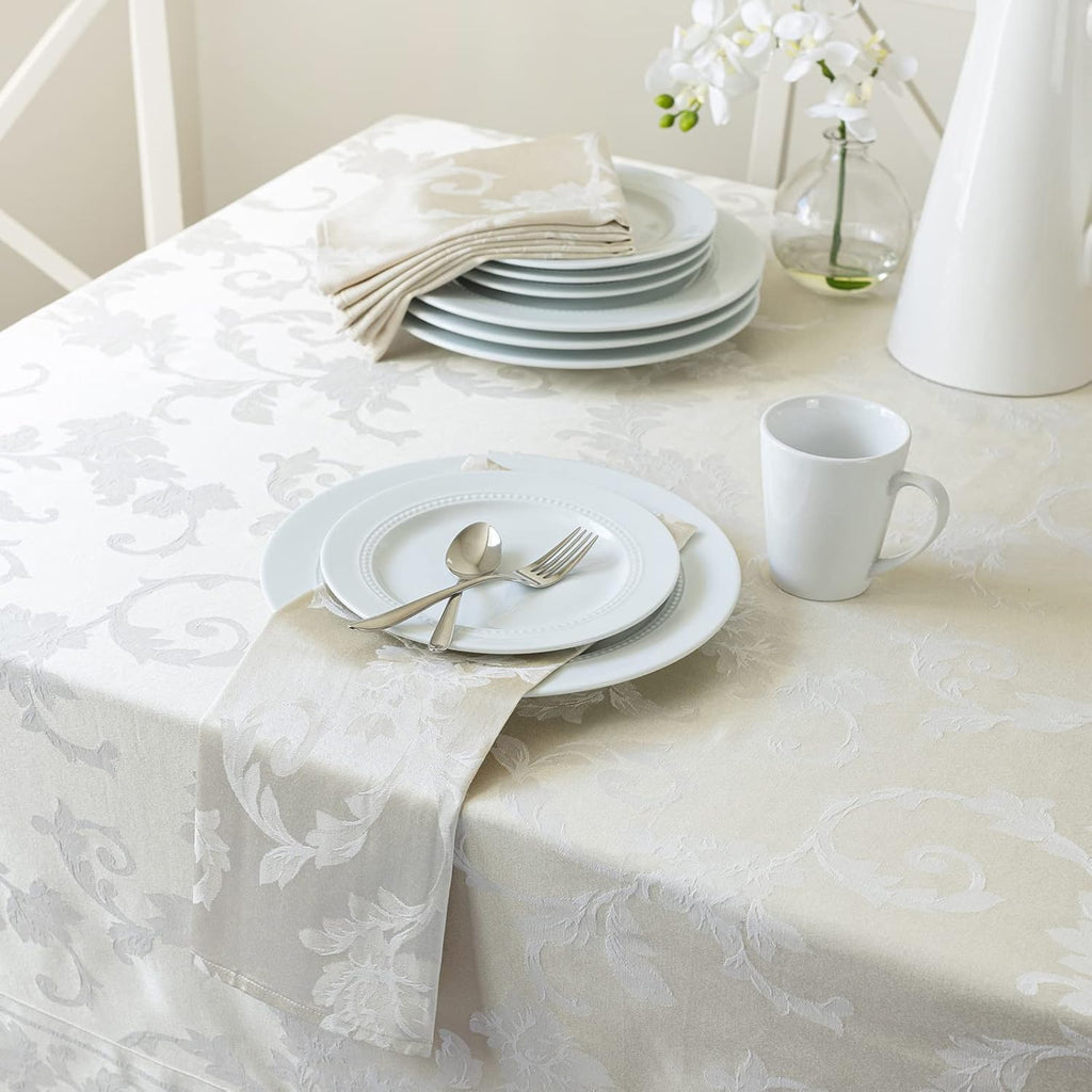 Harmony Scroll Woven Damask Fabric Tablecloth, Everyday, Parties, Special Occasions, Weddings and Ho