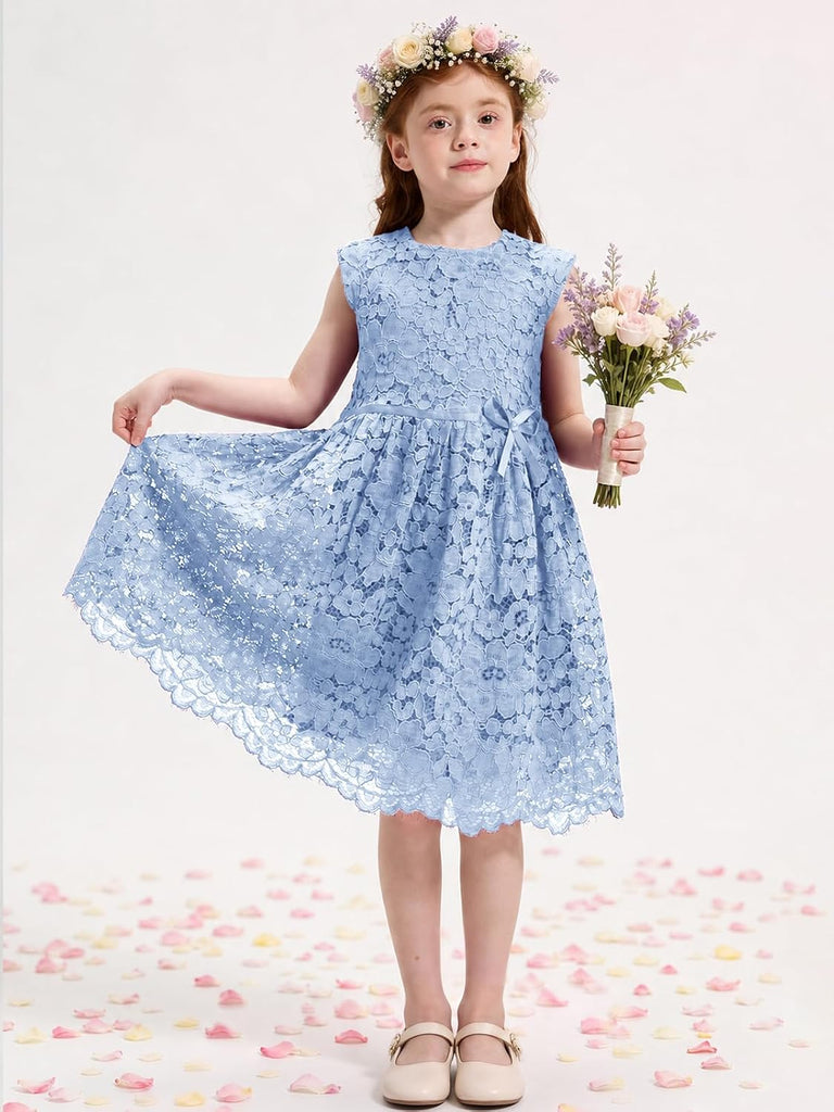 Girls & Toddlers Sleeveless A-Line Lace Flower Girl Dress Birthday Party Wedding Dress with Beaded Bowknot 2