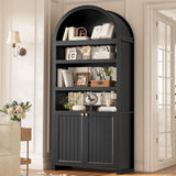 81" Tall Arched Cabinets,Bookcase with storage,Mid-Century Modern 6-Tier Bookshelf with Door,2 Book Risers and