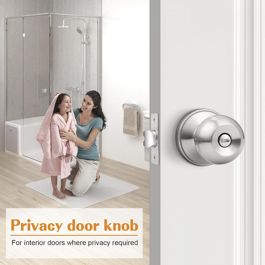 Privacy Interior Door Knobs Stainless Steel, Keyless Door Locks Bathroom, Brushed Nickel, 10 Pack