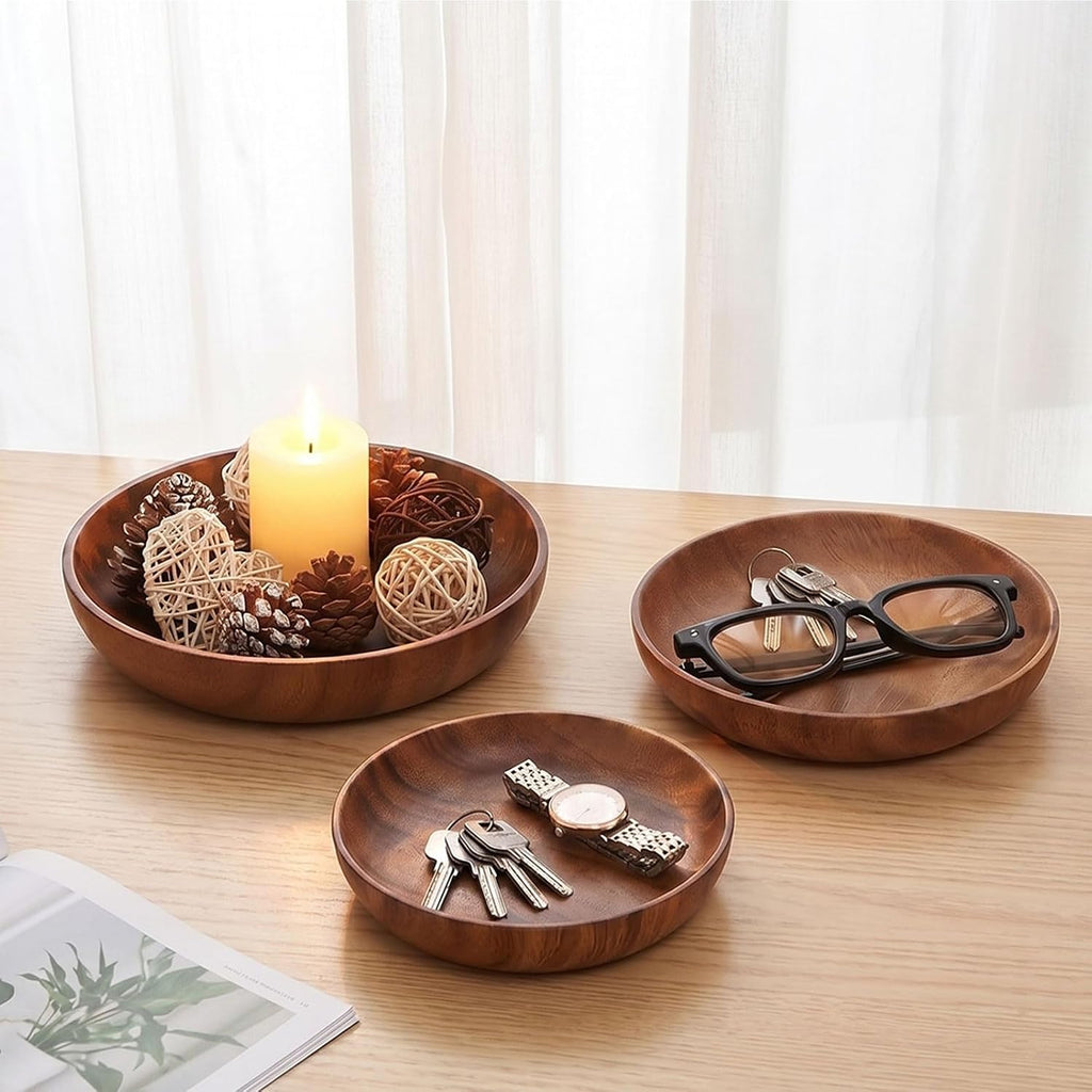 7.1 Inch Wooden Key Bowl for Entryway Table, Small Catch All Bowl