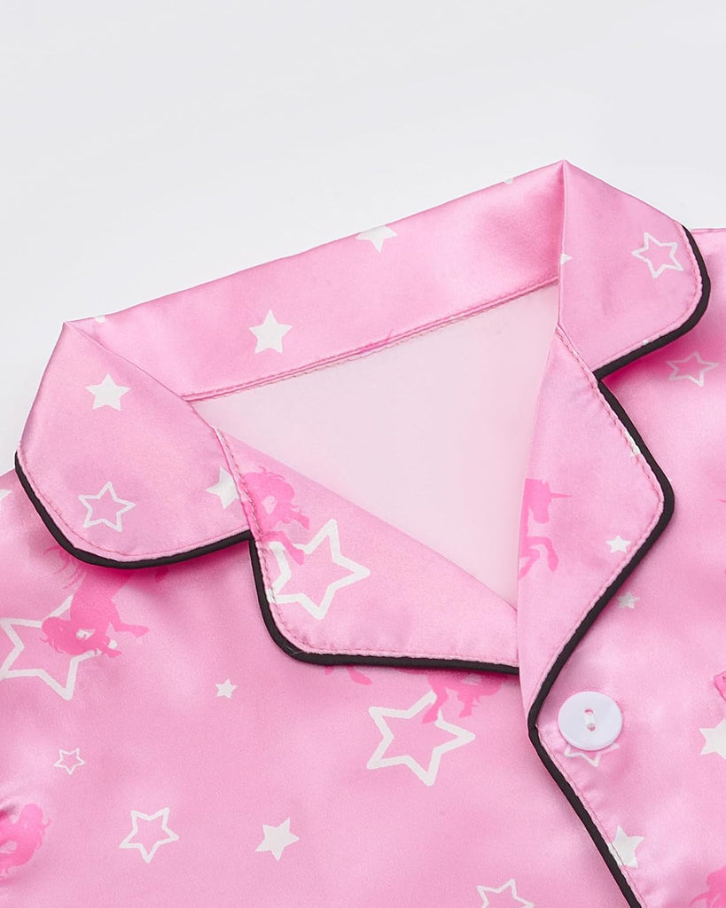 Satin Pajamas for Girls Silky Button-Down Sleepwear Unicorn Nightwear Loungewear PJS Clothes Set Gifts for Kids