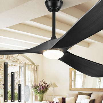 Inspired Maverick Style 52" Wood Ceiling Fan with Light and Remote, 3 Matte Black Blades, Reversible DC Motor, Indoor/Outdoor - Matte Black