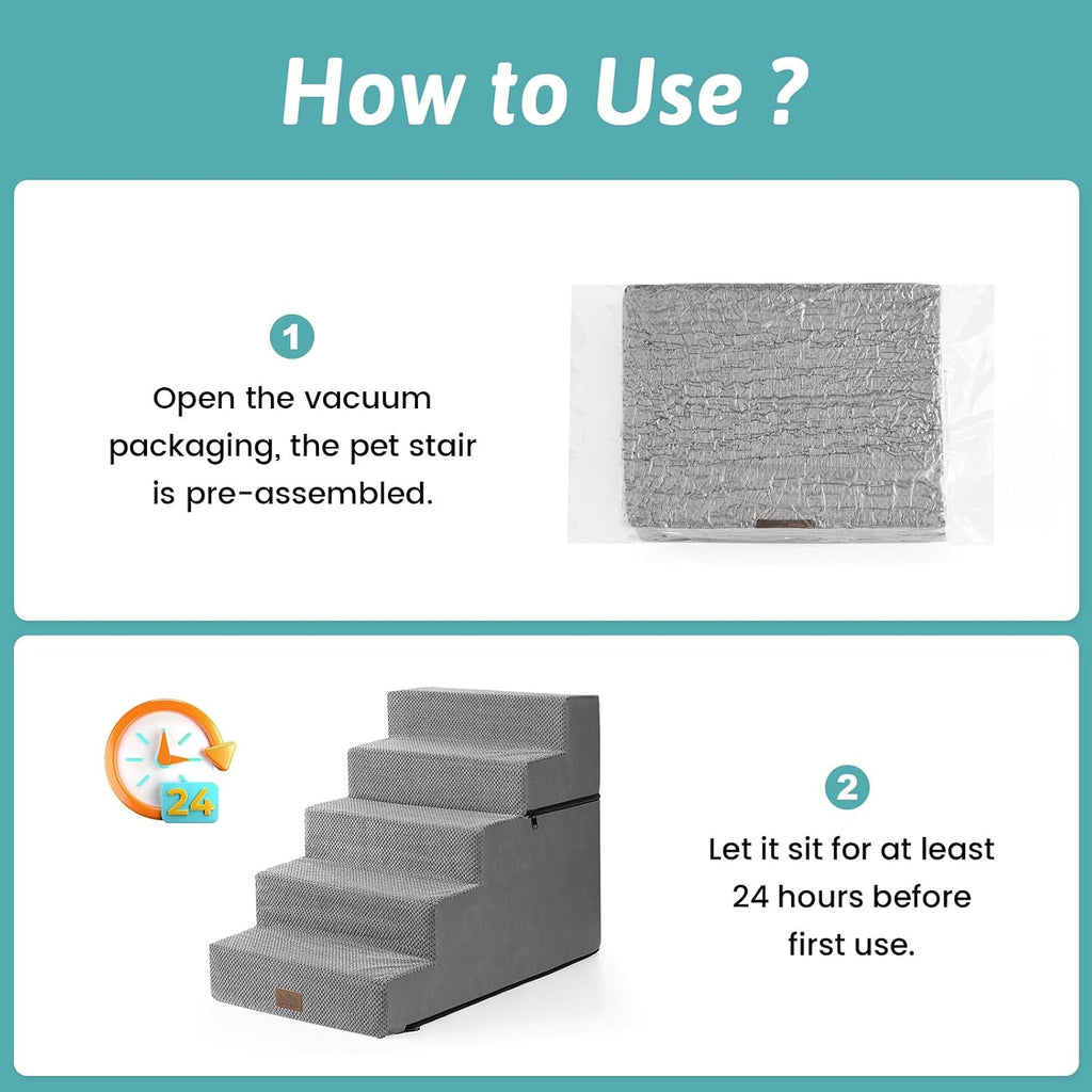 Dog Stairs for Small Dogs, 5 Step Pet Stairs for Beds & Couches