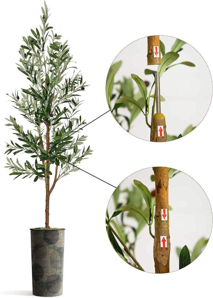 Tree in Contemporary Planter, Fake Olive Silk Tree for Indoor and Outdoor Home Decoration - 68" Overall Tall (Plant
