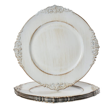 Antique White Charger Plates, Round Plate Chargers Set of 6
