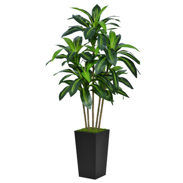 Artificial Dracaena Tree 5FT - Faux Tree with Black Tall Planter - Fake Tropical Yucca Floor Plant Potted