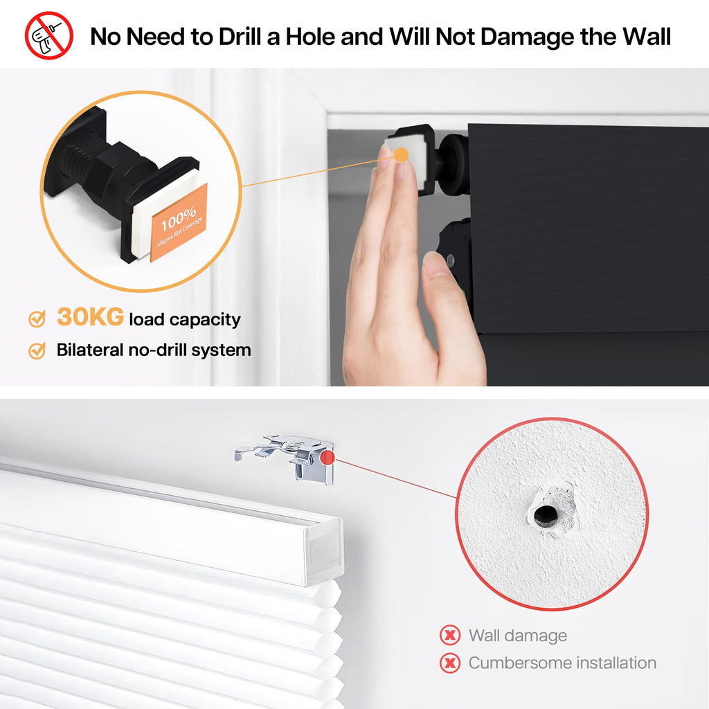 No Drill Blackout Roller Shades, Black