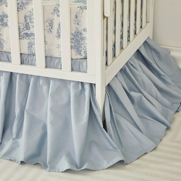 Boho Bohemian Girl Boy Baby Nursery Crib Bed Skirt Dust Ruffle - Neutral Solid Color Light Blue Farmhouse Chic 100%