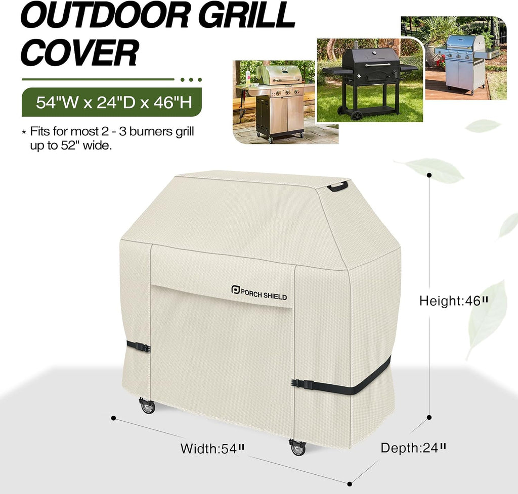 54W x 24D x 46H inch Premium Gas Grill Cover Up to 52 inch, Waterproof and Fade Resistant 600D BBQ Covers for Weber