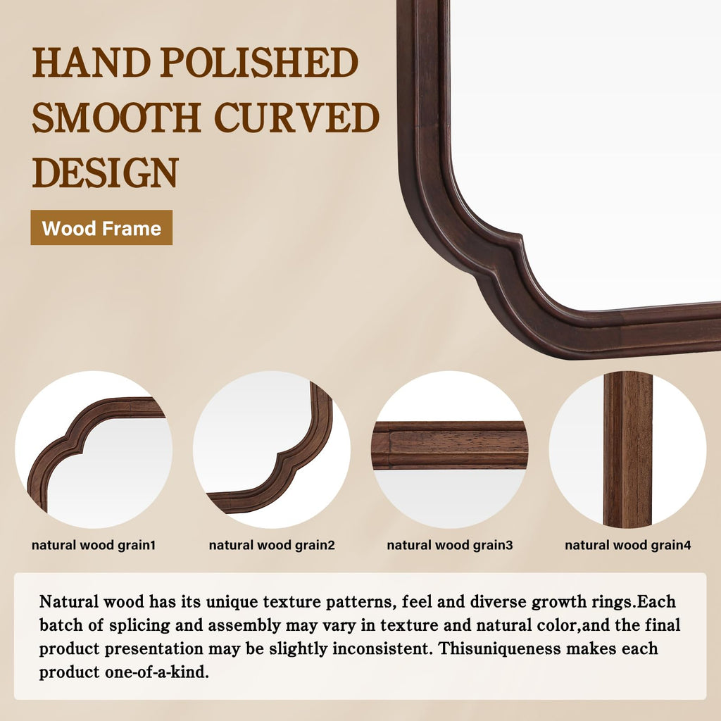 Full Length Mirror Wall Mounted, Rustic Wooden Frame Floor Mirror, Rounded Corner Large Full Body Mirror, Dressing