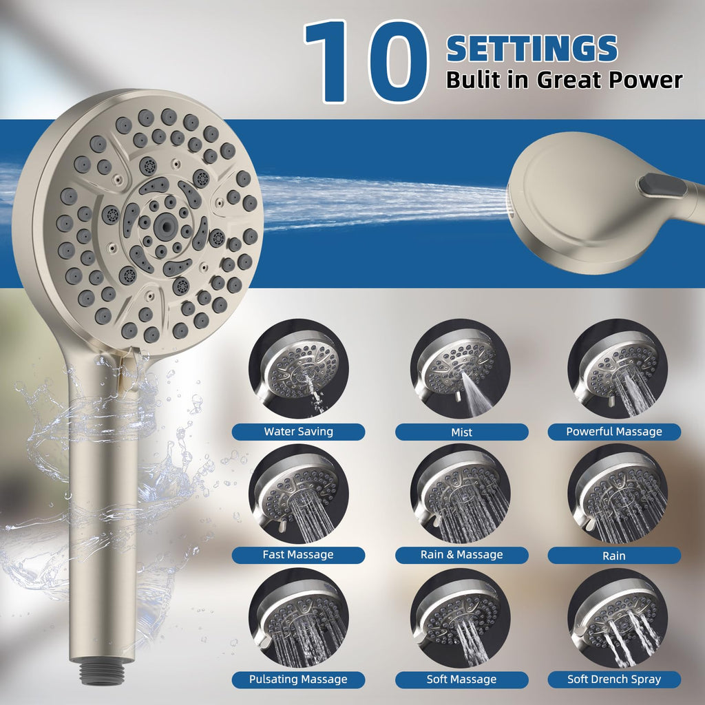12" Metal Rainfall Shower Head with 10-Mode Handheld, Brushed Nickel