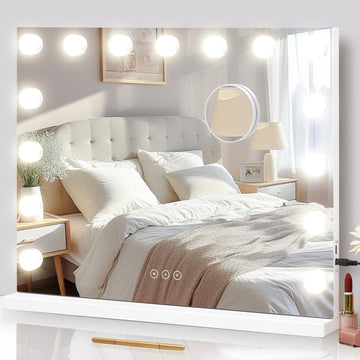 Vanity Mirror with Lights Lighted Makeup Mirror with 15 Dimmable LED Bulbs,3 Color Lighting Modes,USB Charging Port