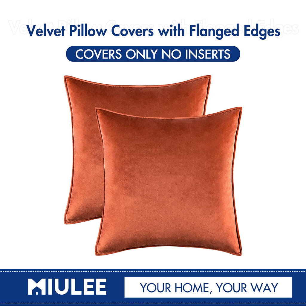 Fall Decorative Orange Velvet Throw Pillow Covers for Couch 20x20 in