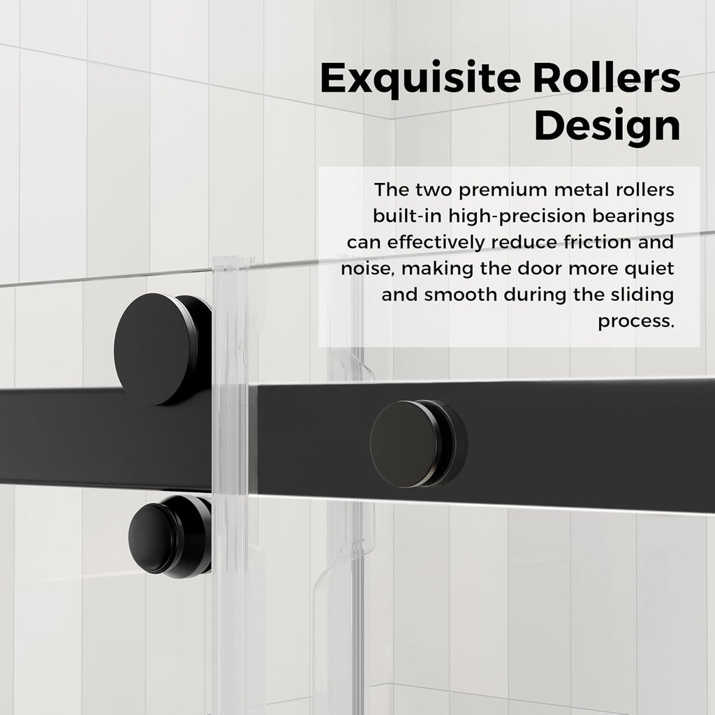 44-48.in W x 72.in H Frameless Shower Door, Water Repellent Black Shower Door with 1/4" (6mm) Clear Tempered Glass