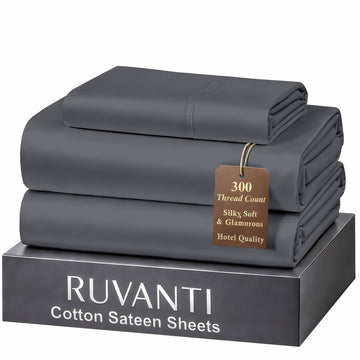100% Cotton Sateen Twin XL Sheets, Charcoal