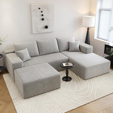 107.5" Cloud Sectional Couch with 1 Ottoman, Modern Modular Sofa with Deep Seat, Comfort U Shaped Sofa Couches Bedroom