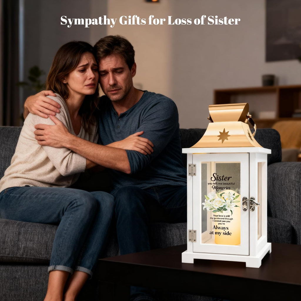 Memorial Gift for Loss of Sister Memorial Lantern Sympathy, Remembrance, Bereavement Gifts for Loss of Sister with LED