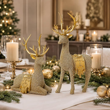 Gold Reindeer Figurines Set of 2 for Christmas Tabletop Decor