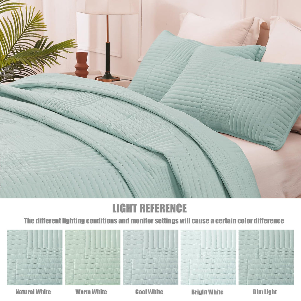 Quilt Bedding Set, Lightweight Bedspread, Aqua Blue
